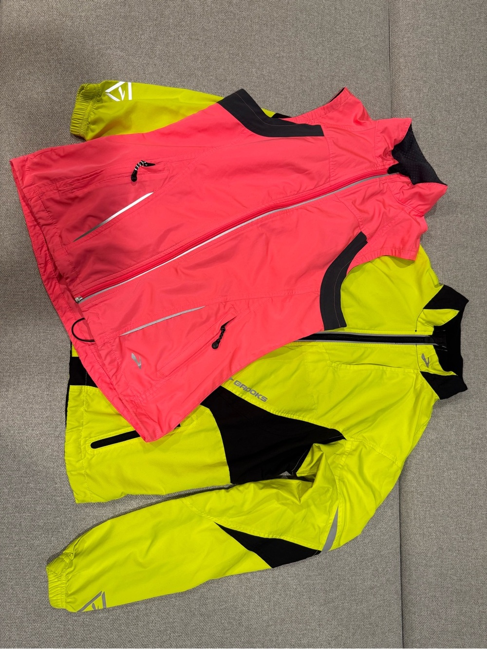 Brooks Nightlife Bundle - Yellow Jacket (M), and Pink Vest (S), EUC